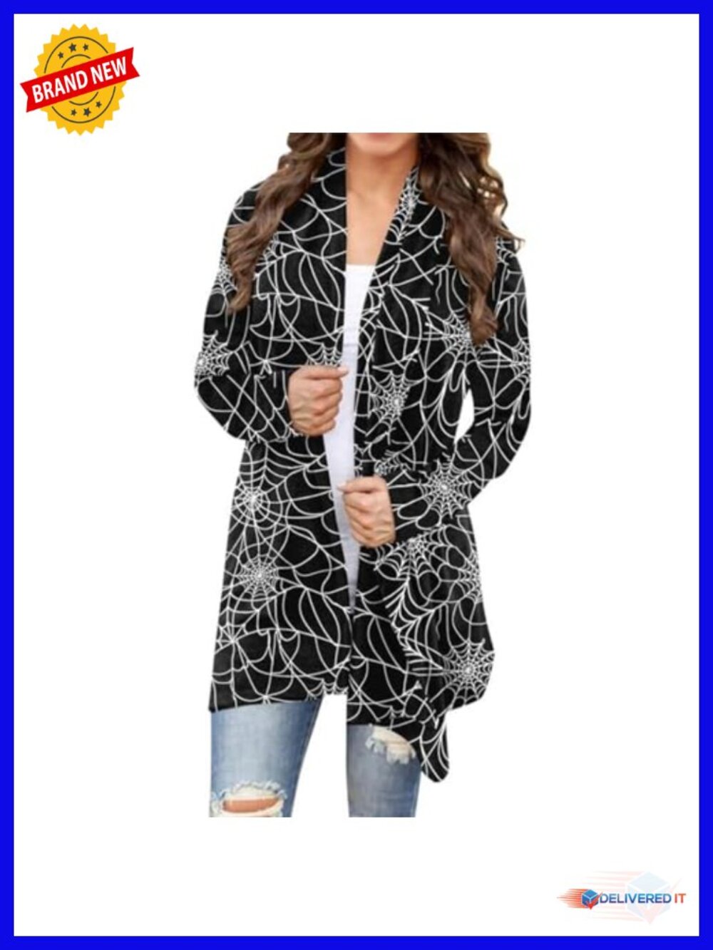 Halloween Cat Pumpkin Cardigan Long Sleeve Open Front Knit Sweater